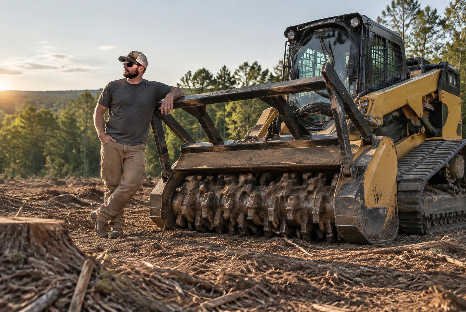 Land clearing contractor beside forestry equipment